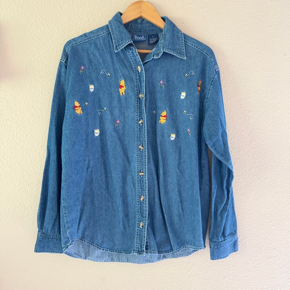 Vintage Disney denim button down shirt featuring Winnie the pooh embroidery - Picture 2 of 8